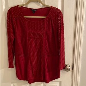 Lucky brand red lace and knit top. 3/4 Sleeves.